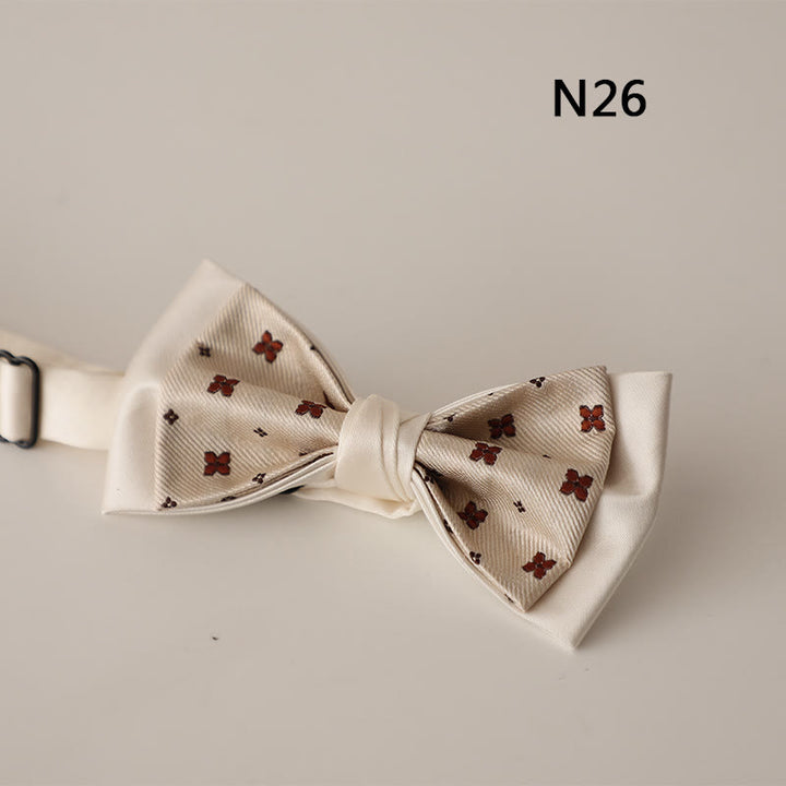 Beige Pattern Two-Layer Satin Adjustable Strap Bow Tie - Style #26 - image 27