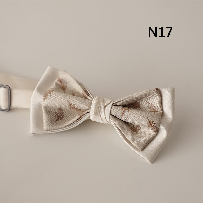 Beige Pattern Two-Layer Satin Adjustable Strap Bow Tie - Style #17 - image 18