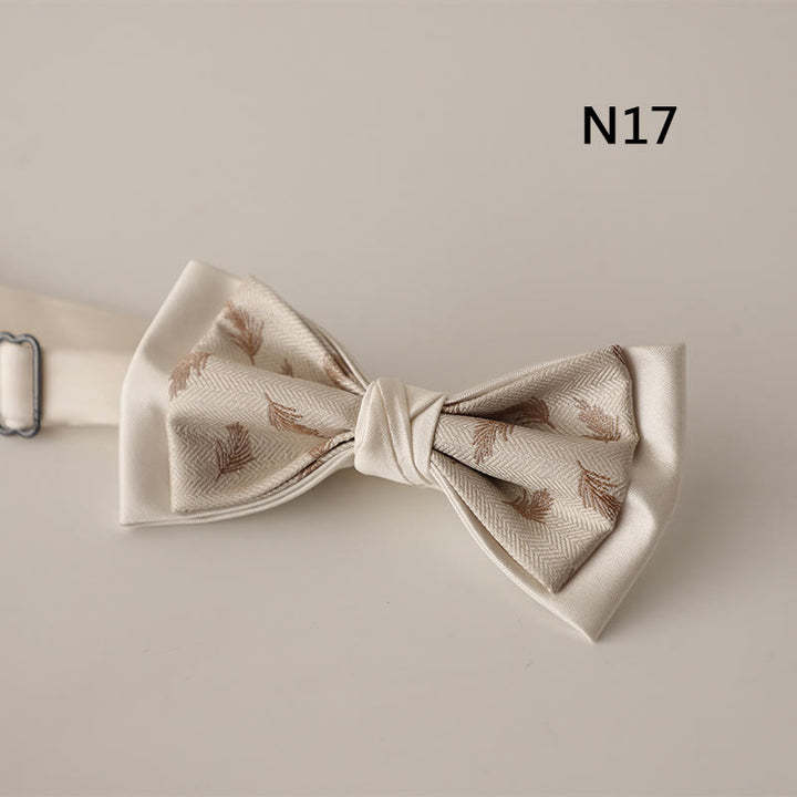 Beige Pattern Two-Layer Satin Adjustable Strap Bow Tie - Style #17 - image 18