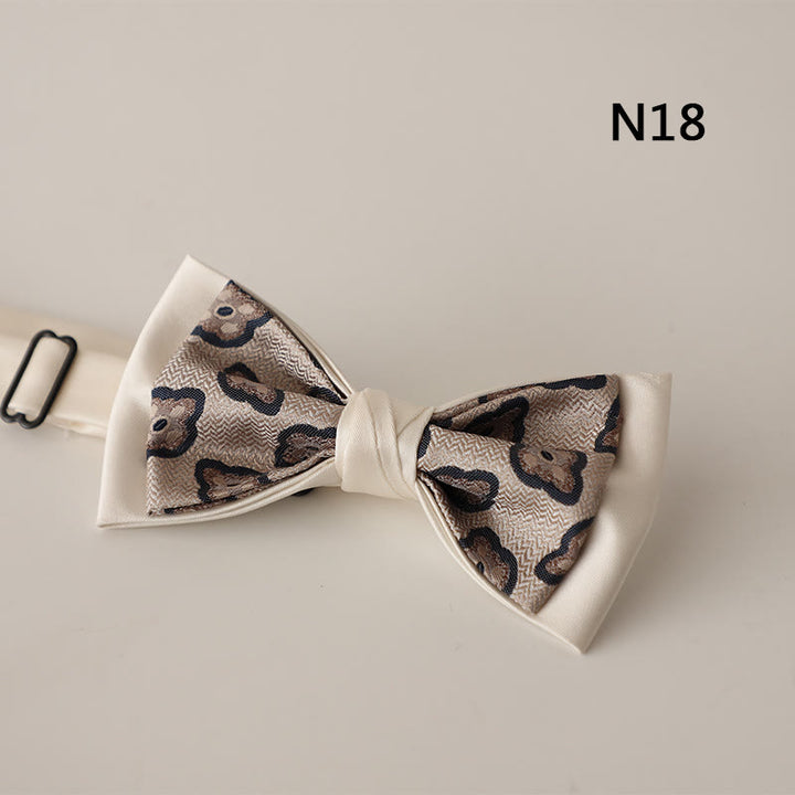 Beige Pattern Two-Layer Satin Adjustable Strap Bow Tie - Style #18 - image 19