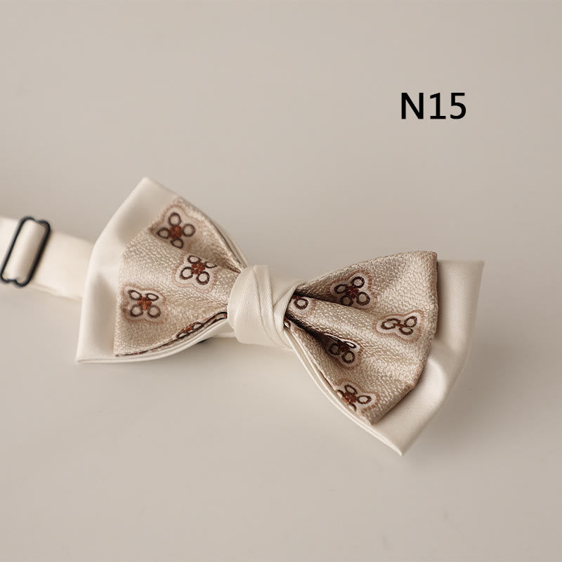 Beige Pattern Two-Layer Satin Adjustable Strap Bow Tie - Style #15 - image 16