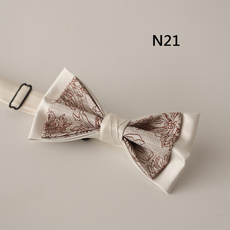 Beige Pattern Two-Layer Satin Adjustable Strap Bow Tie - Style #21 - image 22