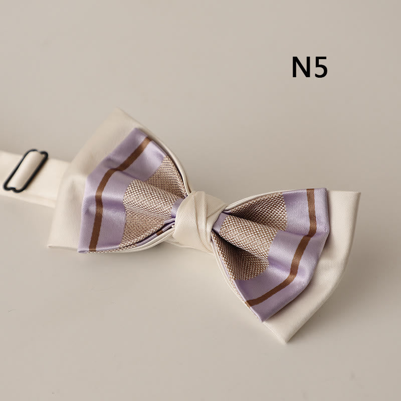 Beige Pattern Two-Layer Satin Adjustable Strap Bow Tie - Style #5 - image 7