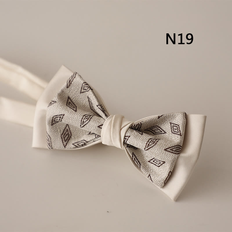 Beige Pattern Two-Layer Satin Adjustable Strap Bow Tie - Style #19 - image 20