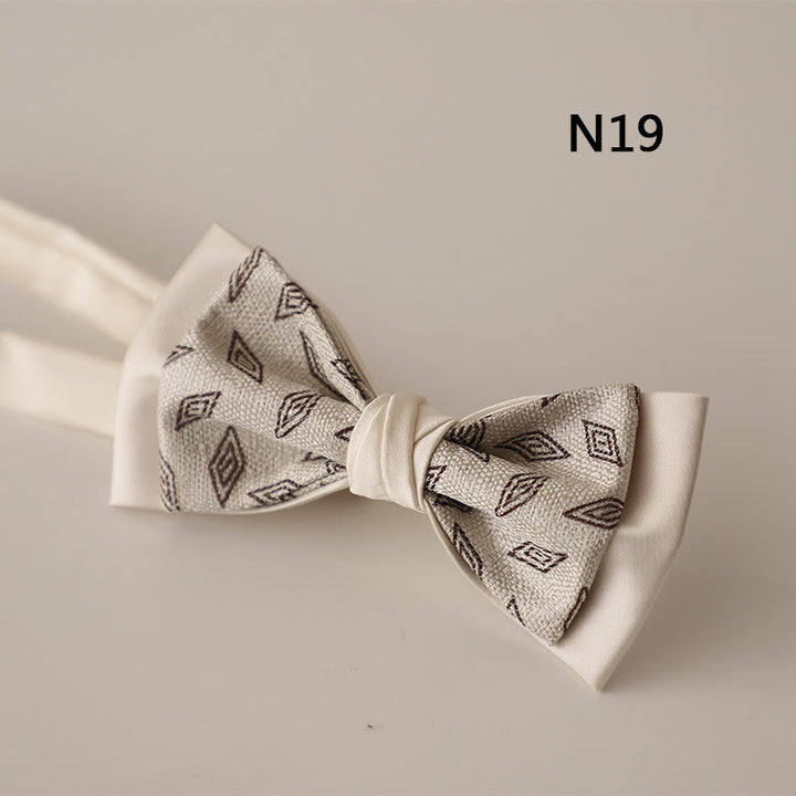 Beige Pattern Two-Layer Satin Adjustable Strap Bow Tie - Style #19 - image 20