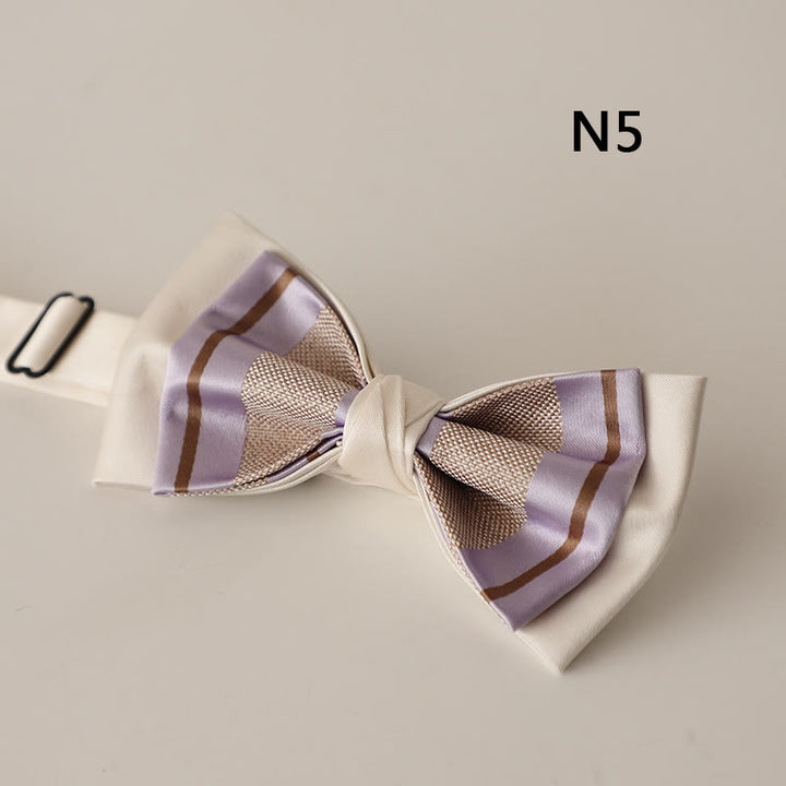 Beige Pattern Two-Layer Satin Adjustable Strap Bow Tie - Style #5 - image 7