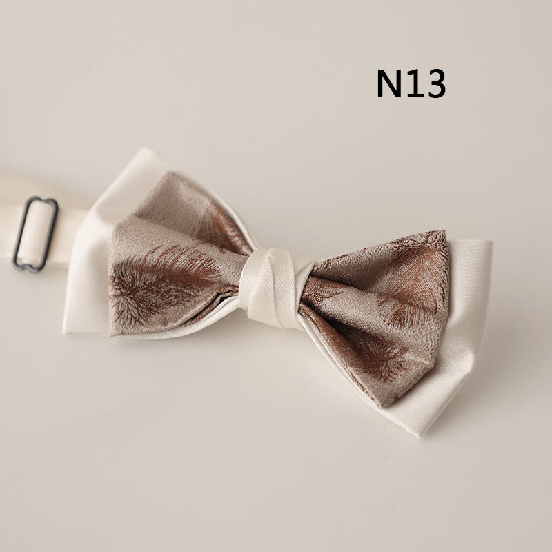 Beige Pattern Two-Layer Satin Adjustable Strap Bow Tie - Style #13 - image 14