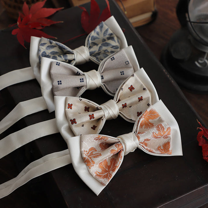 Beige Pattern Two-Layer Satin Adjustable Strap Bow Tie - image 0