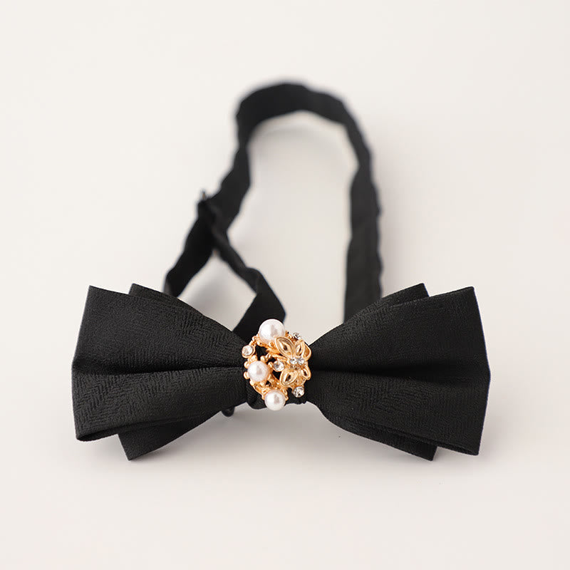 Pearl Jacquard Double Layer Adjustable Strap Bow Tie - Black - image 1