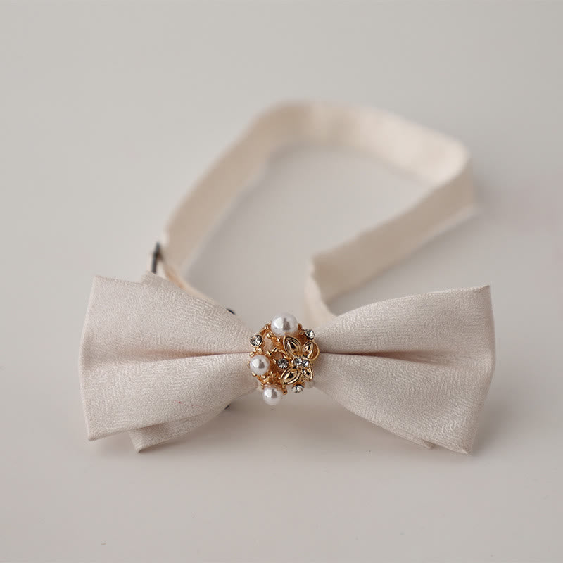 Pearl Jacquard Double Layer Adjustable Strap Bow Tie - White - image 9
