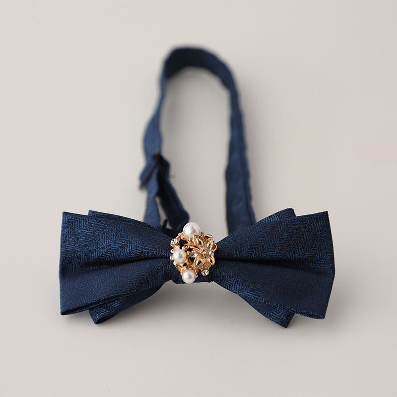 Pearl Jacquard Double Layer Adjustable Strap Bow Tie - Dark Blue - image 6