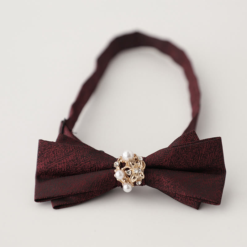 Pearl Jacquard Double Layer Adjustable Strap Bow Tie - Wine Red - image 5