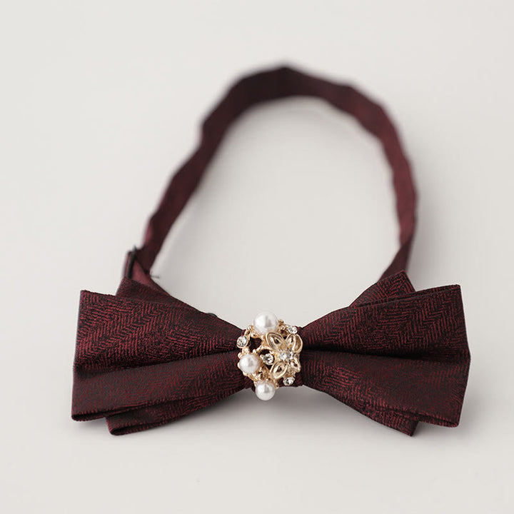 Pearl Jacquard Double Layer Adjustable Strap Bow Tie - Wine Red - image 5