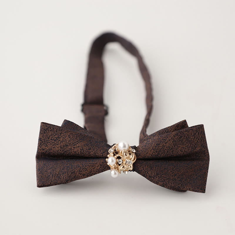 Pearl Jacquard Double Layer Adjustable Strap Bow Tie - Dark Brown - image 11