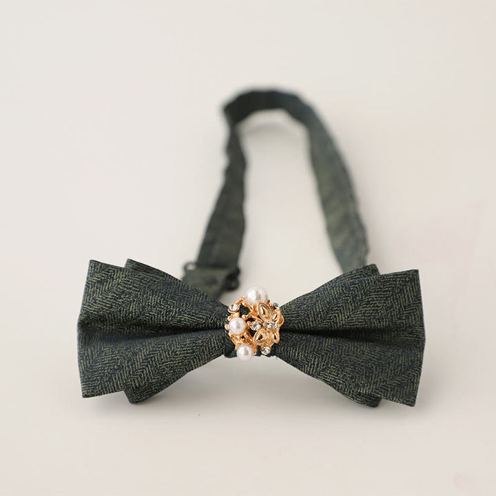 Pearl Jacquard Double Layer Adjustable Strap Bow Tie - Dark Green - image 14