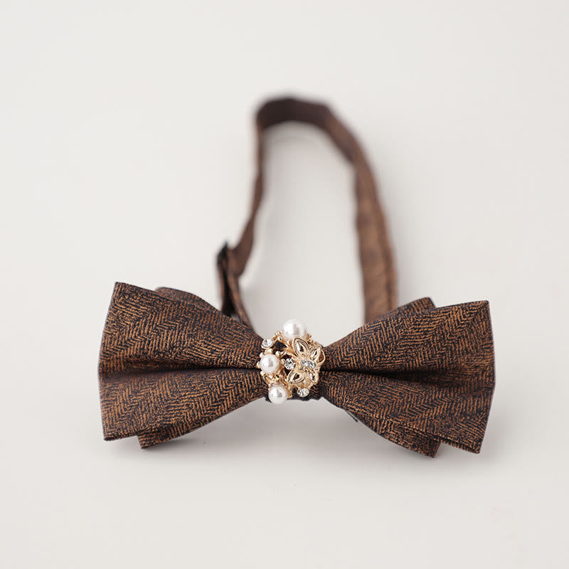 Pearl Jacquard Double Layer Adjustable Strap Bow Tie - Coffee Brown - image 12