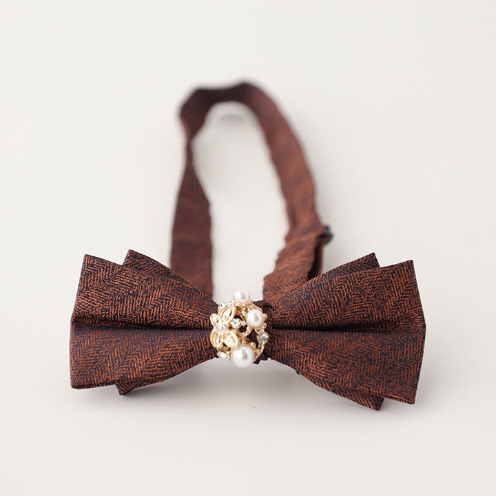 Pearl Jacquard Double Layer Adjustable Strap Bow Tie - Coffee Orange - image 10