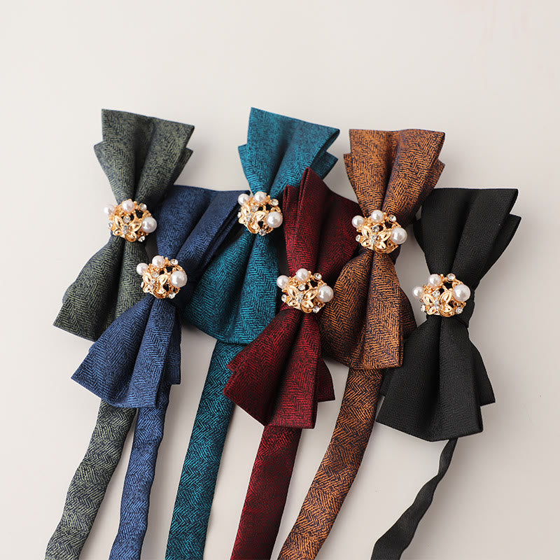 Pearl Jacquard Double Layer Adjustable Strap Bow Tie - image 2