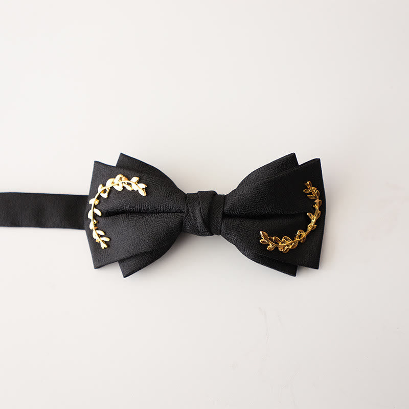 Golden Vine Jacquard Double Layer Adjustable Strap Bow Tie - Black - image 5