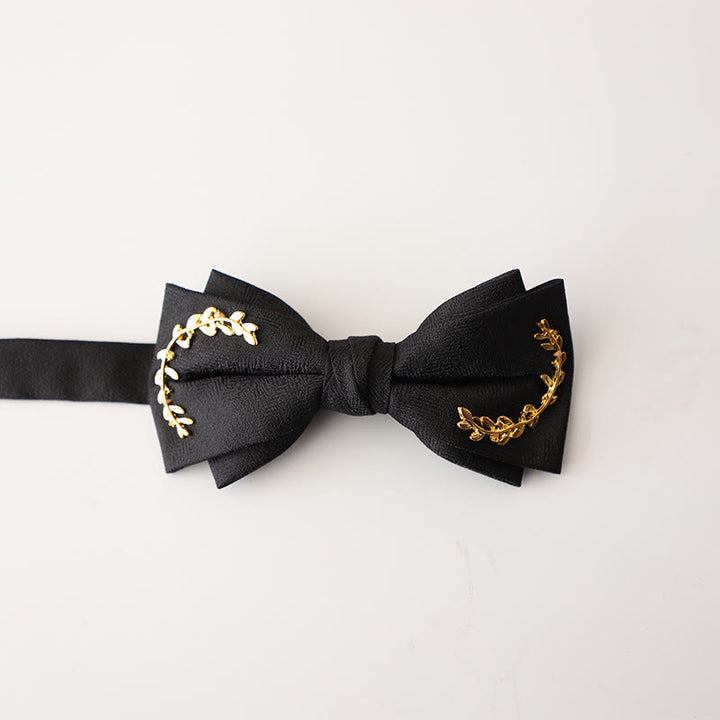 Golden Vine Jacquard Double Layer Adjustable Strap Bow Tie - Black - image 5