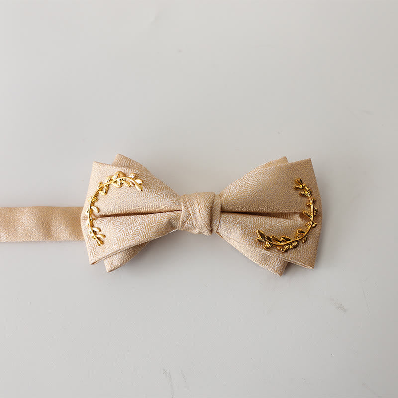 Golden Vine Jacquard Double Layer Adjustable Strap Bow Tie - Beige - image 13