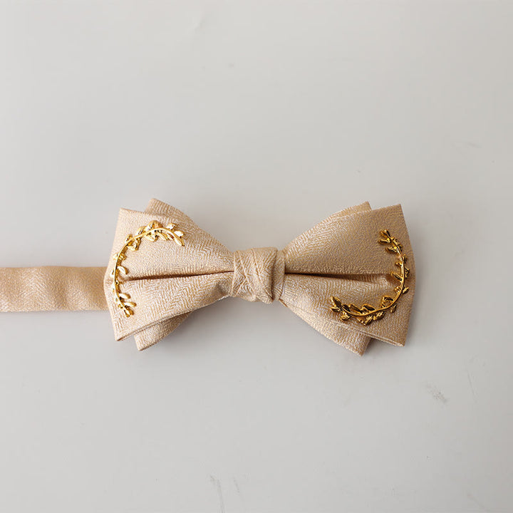 Golden Vine Jacquard Double Layer Adjustable Strap Bow Tie - Beige - image 13