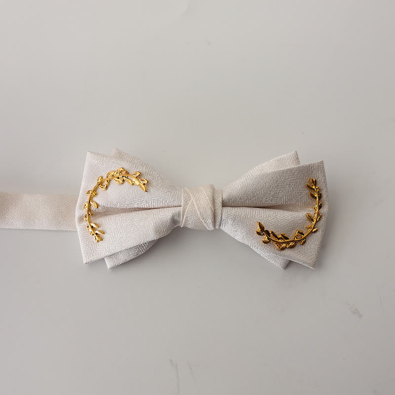 Golden Vine Jacquard Double Layer Adjustable Strap Bow Tie - White - image 15