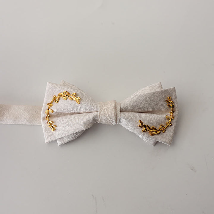 Golden Vine Jacquard Double Layer Adjustable Strap Bow Tie - White - image 15