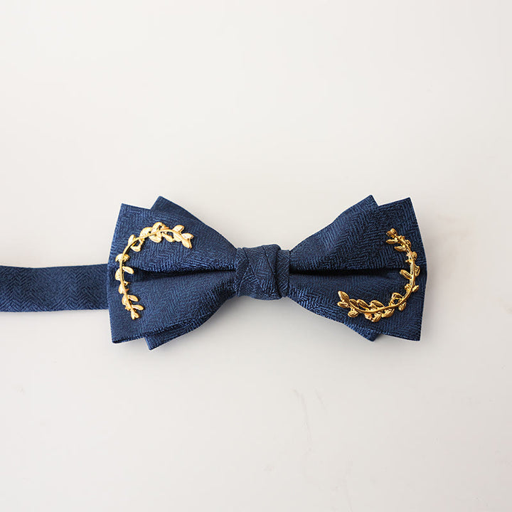 Golden Vine Jacquard Double Layer Adjustable Strap Bow Tie - Dark Blue - image 11