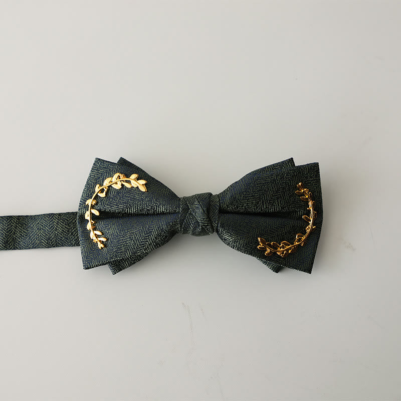 Golden Vine Jacquard Double Layer Adjustable Strap Bow Tie - Dark Green - image 9