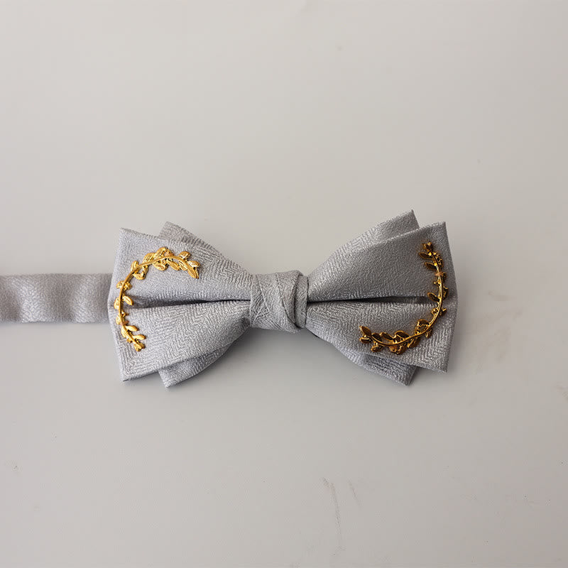 Golden Vine Jacquard Double Layer Adjustable Strap Bow Tie - Gray - image 12