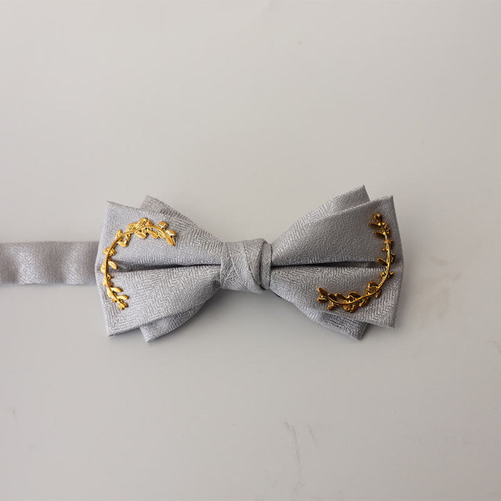 Golden Vine Jacquard Double Layer Adjustable Strap Bow Tie - Gray - image 12