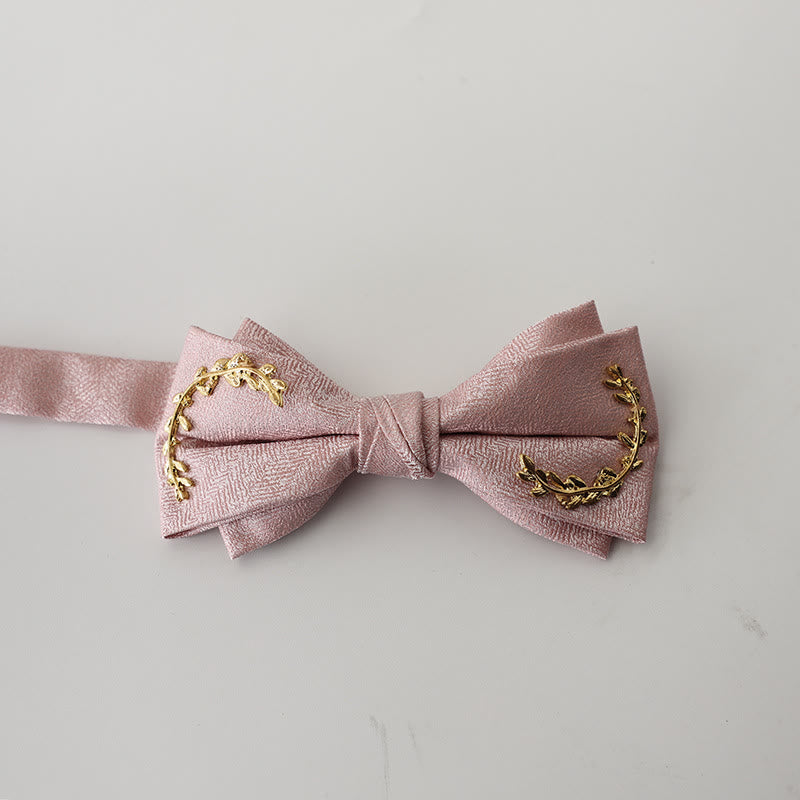 Golden Vine Jacquard Double Layer Adjustable Strap Bow Tie - Pink - image 14