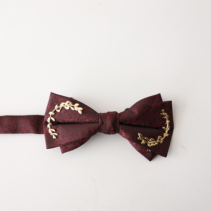 Golden Vine Jacquard Double Layer Adjustable Strap Bow Tie - Wine Red - image 2