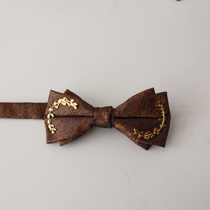 Golden Vine Jacquard Double Layer Adjustable Strap Bow Tie - Coffee Orange - image 6