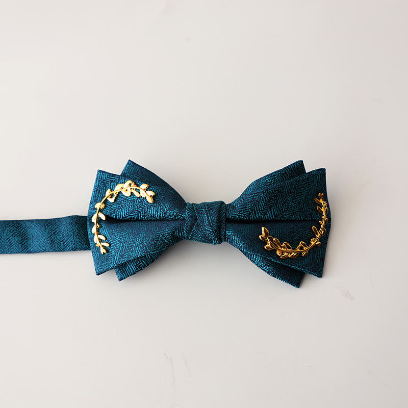 Golden Vine Jacquard Double Layer Adjustable Strap Bow Tie - Royal Blue - image 10