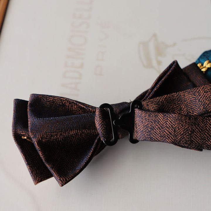 Golden Vine Jacquard Double Layer Adjustable Strap Bow Tie - image 4