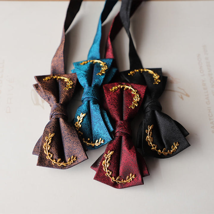 Golden Vine Jacquard Double Layer Adjustable Strap Bow Tie - image 1