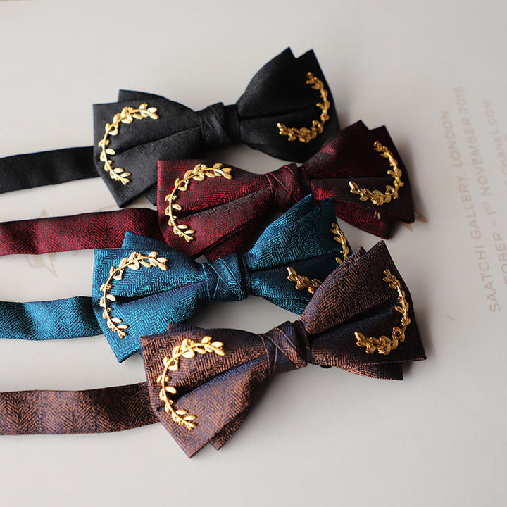 Golden Vine Jacquard Double Layer Adjustable Strap Bow Tie - image 0