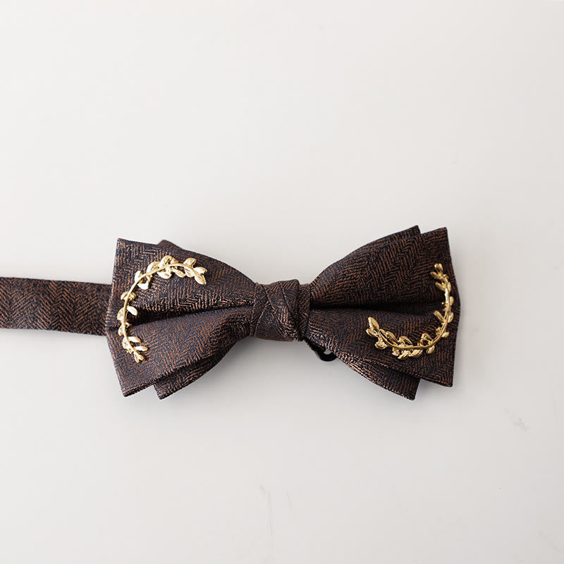 Golden Vine Jacquard Double Layer Adjustable Strap Bow Tie - Dark Brown - image 8
