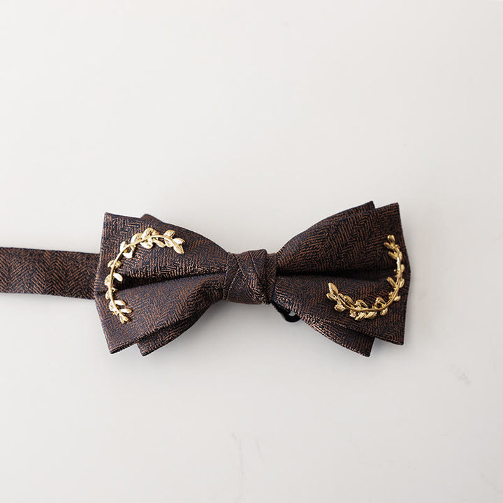 Golden Vine Jacquard Double Layer Adjustable Strap Bow Tie - Dark Brown - image 8