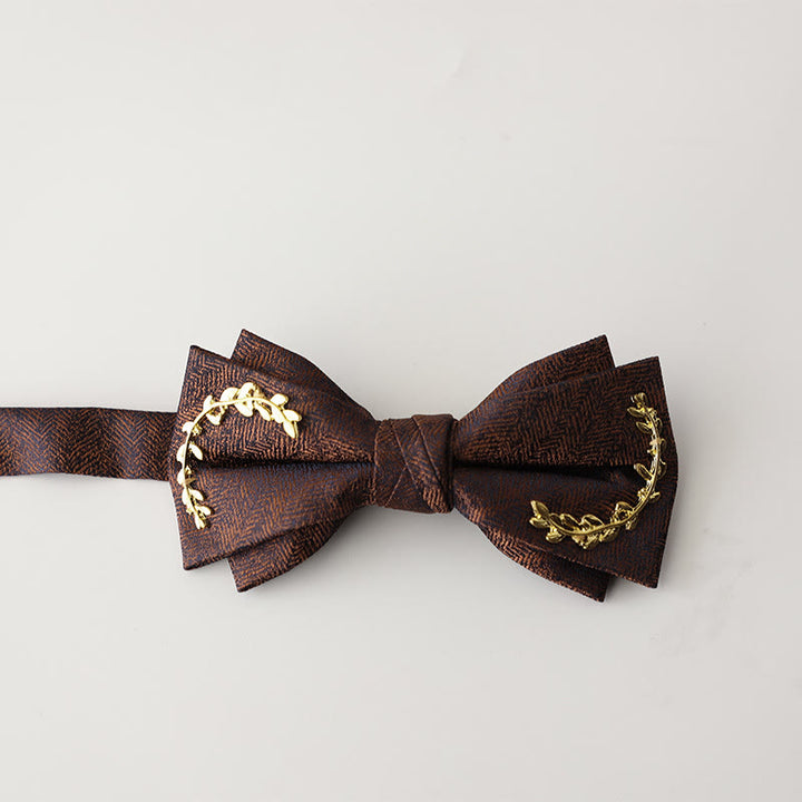 Golden Vine Jacquard Double Layer Adjustable Strap Bow Tie - Brown Coffee - image 7