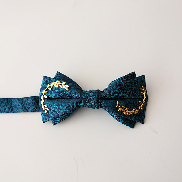 Golden Vine Jacquard Double Layer Adjustable Strap Bow Tie - Royal Blue - image 10