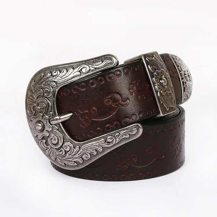 Rose Floral Carved Extra Long Plus Size Leather Belt