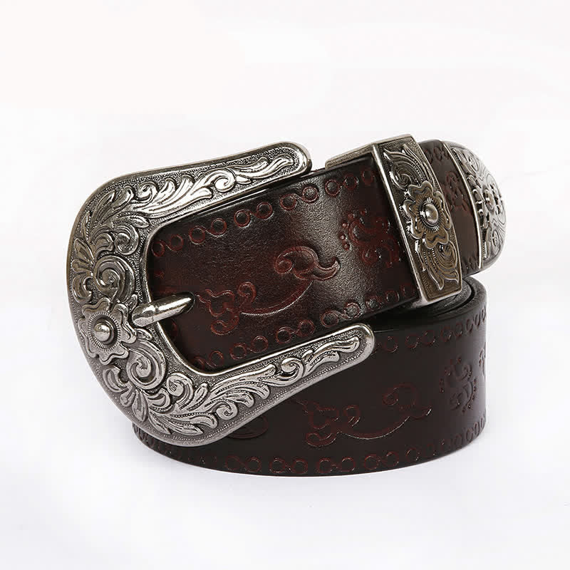 Rose Floral Carved Extra Long Plus Size Leather Belt - Dark Brown Flower - 55 - image 5