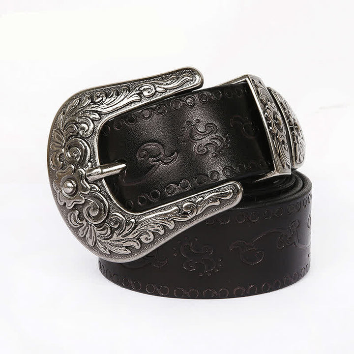 Rose Floral Carved Extra Long Plus Size Leather Belt - Black Flower #1 - 55 - image 4