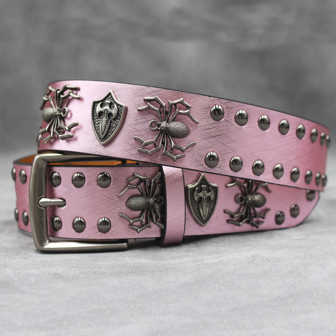 Spider Shape Studded Snakeskin Pattern Leather Belt