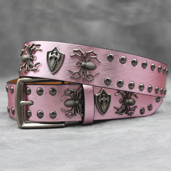 Spider Shape Studded Snakeskin Pattern Leather Belt