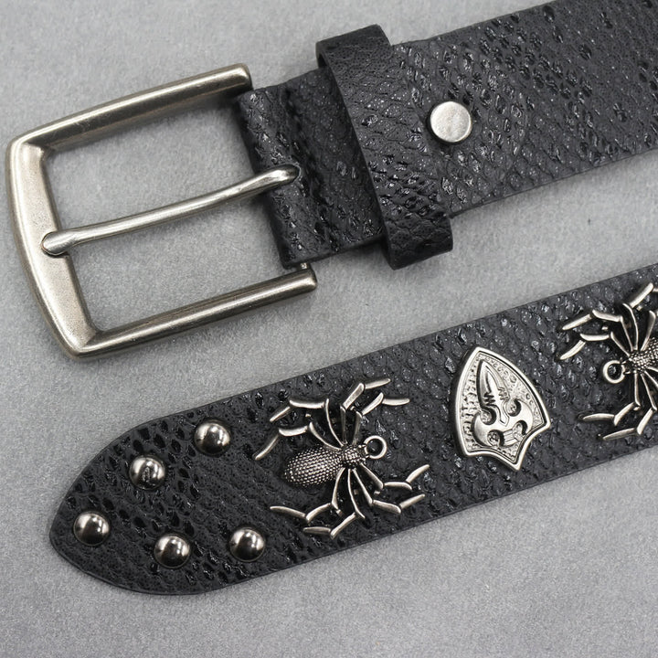Spider Shape Studded Snakeskin Pattern Leather Belt