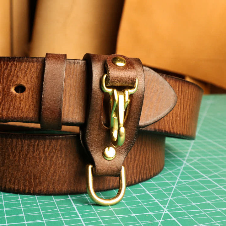 Trendy Brass Vintage Belt Loop Leather Keychain - Coffee - image 0